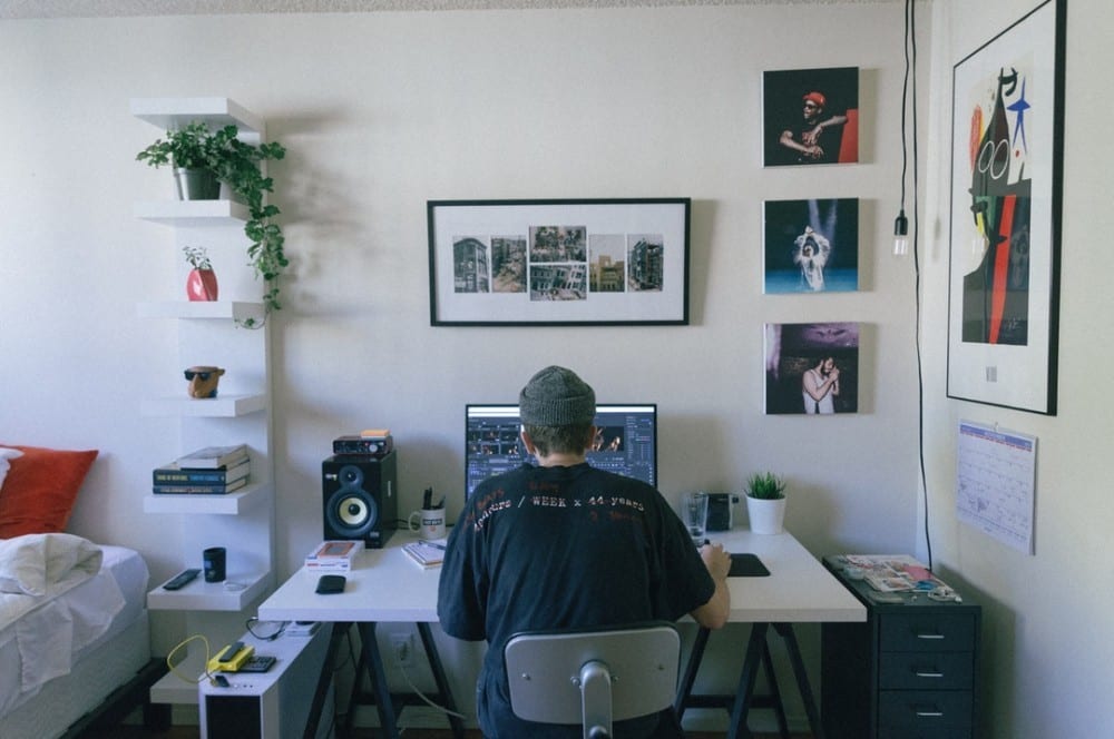 senior working at home on his computer