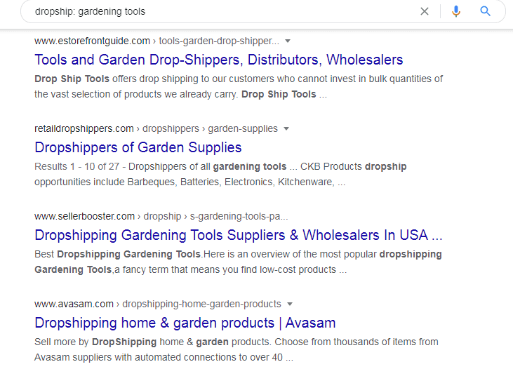 Google search on dropship gardening tools