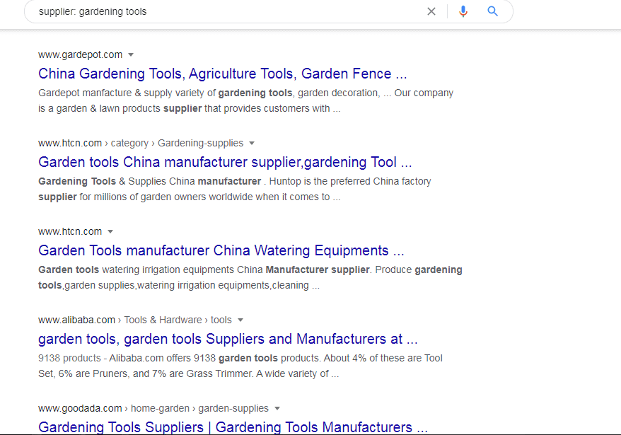 Google search on supplier gardening tools