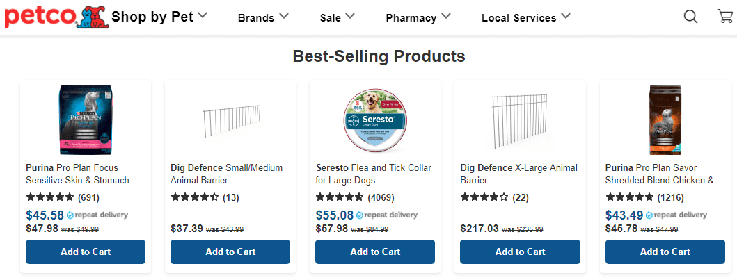Best selling products on Petco