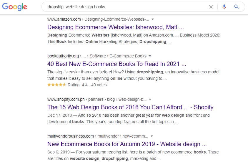 Google search on website design books