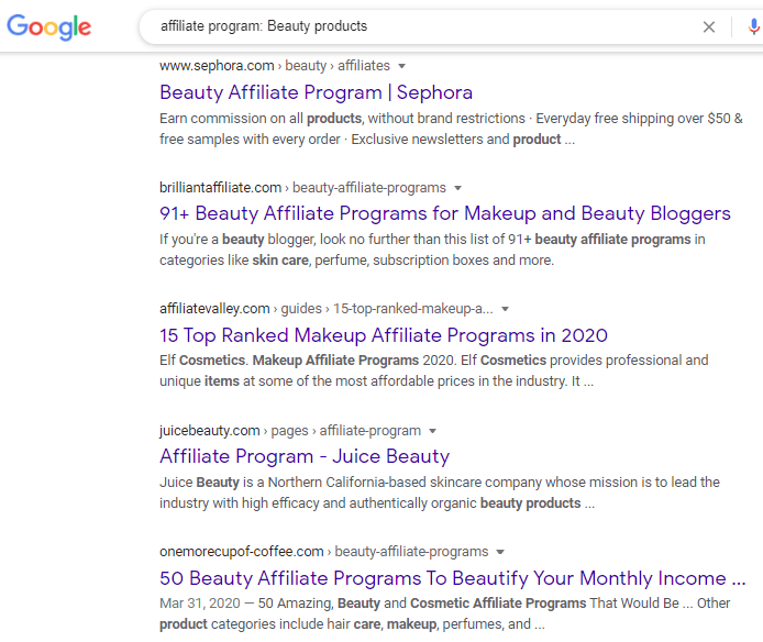 Google research on beauty affiliate programs