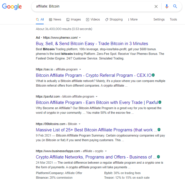 Google search for bitcoin affiliate programs