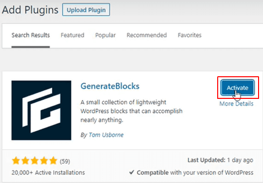 adding Generateblocks as a plugin