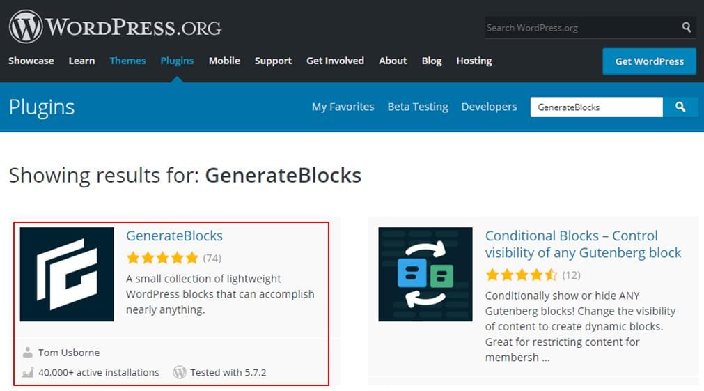 showing results for GenerateBlocks in WordPress
