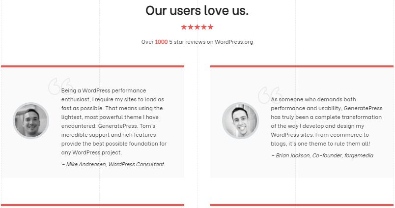 GeneratePress Premium Review - Testimonials