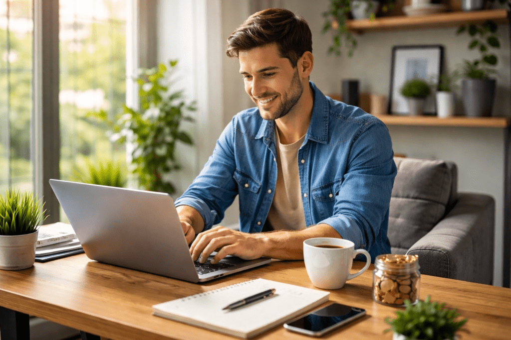 Smiling man working in bright office (1)