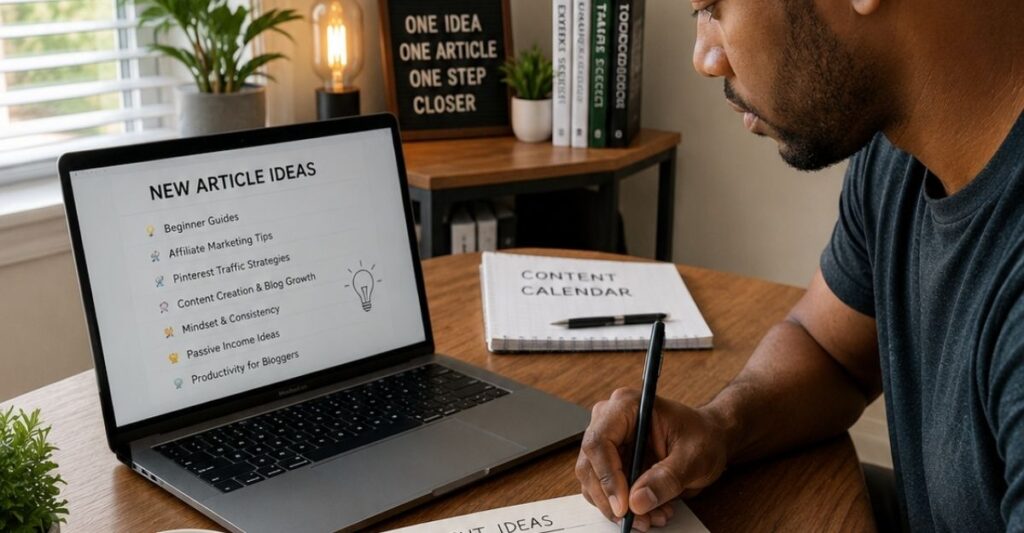 Blogger planning new content ideas for a website