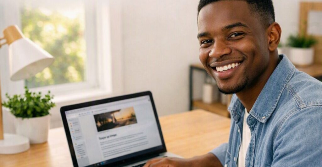 working long hours on his affiliate marketing business