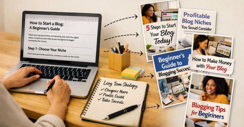 Blogger reviewing a growing library of useful website content.