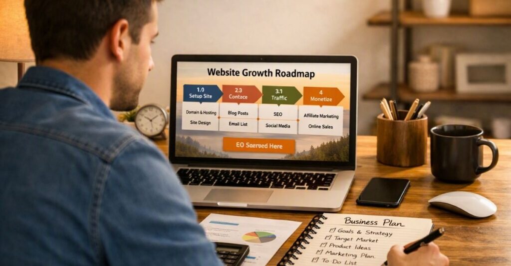 a beginner's website growth roadmap because of his daily routine
