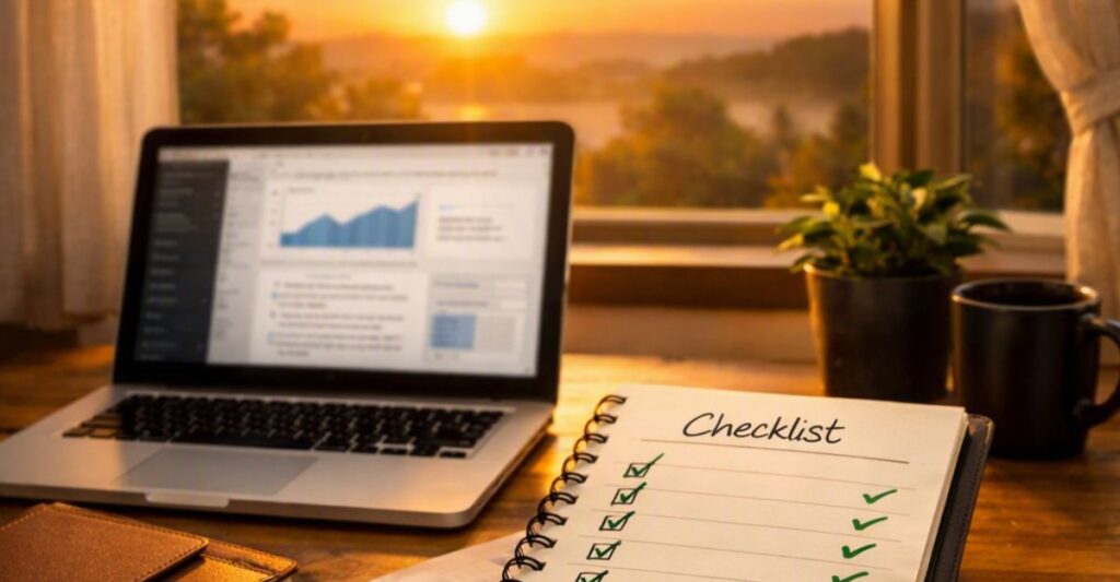 workplace with daily checklist working on a simple system