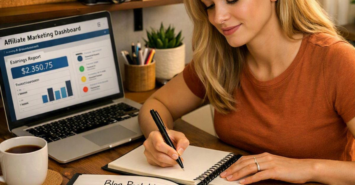beginner organising her weekly schedule with her affiliate marketing business