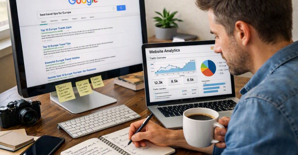 beginner reseaching Google content ideas and web analytics