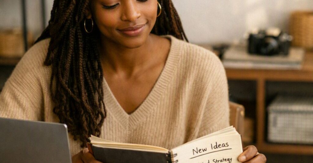 beginner researching articles idea for her website