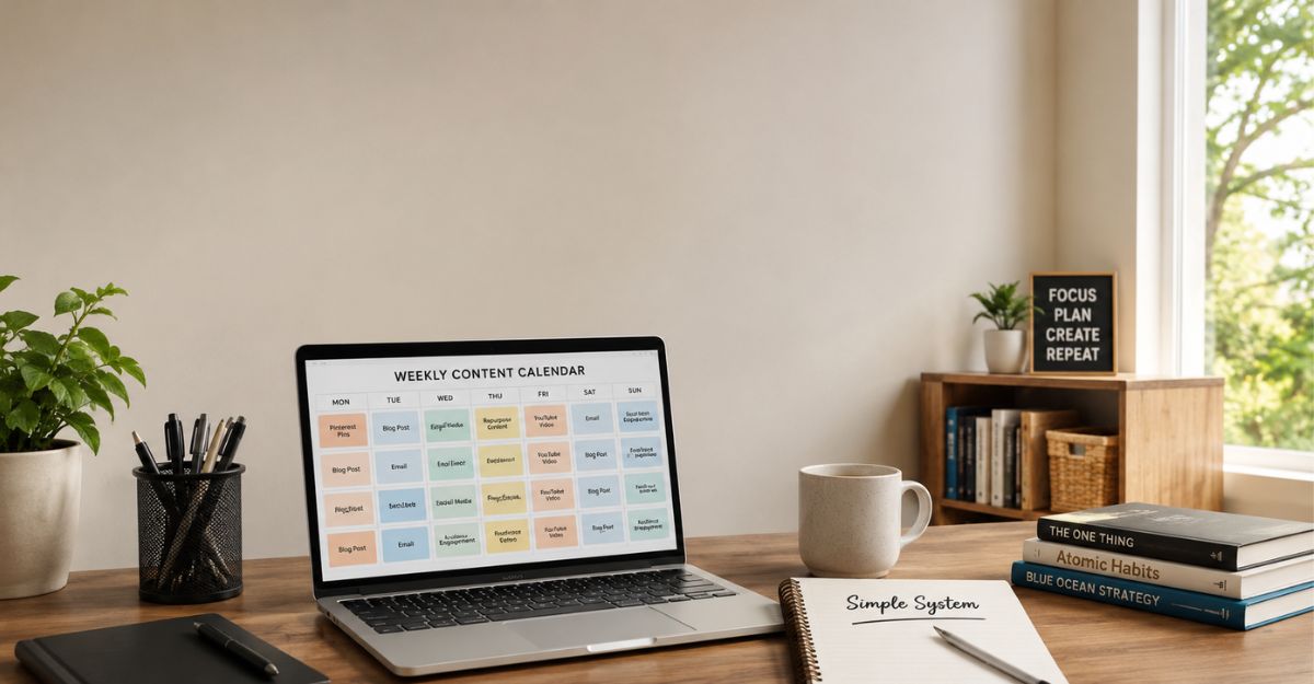 Affiliate marketer following a simple weekly workflow instead of a complicated plan.