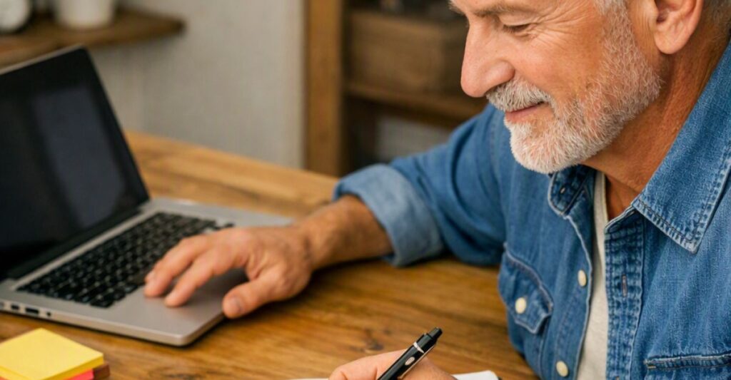 affiliate marketer writing out schedule for the week
